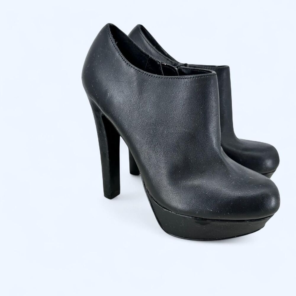 Black Genuine Leather Almond Toe High Heel Platform Booties